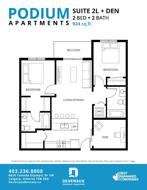 Suite 2L + DEN Floor Plan at Podium Apartments, Alberta, T2E 7J2