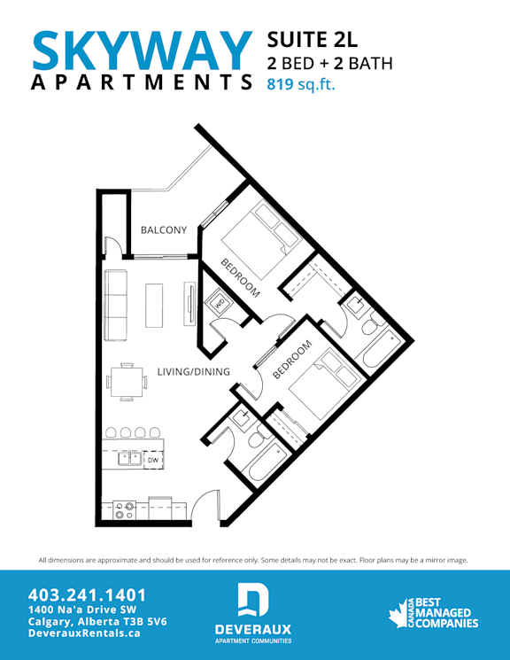 2I Floor Plan at Skyway Apartments, Alberta, T3B 5V6
