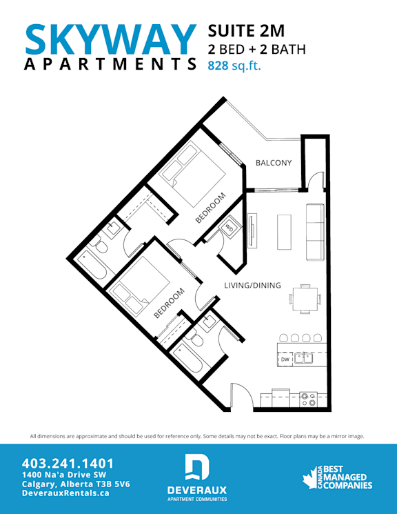 2M Floor Plan at Skyway Apartments, Calgary, AB T3B 5V6