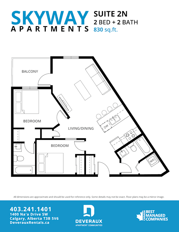 2N Floor Plan at Skyway Apartments, Calgary, AB T3B 5V6