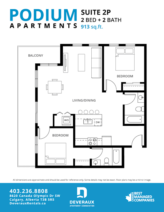 Suite 2P Floor Plan at Podium Apartments, Calgary, T2E 7J2