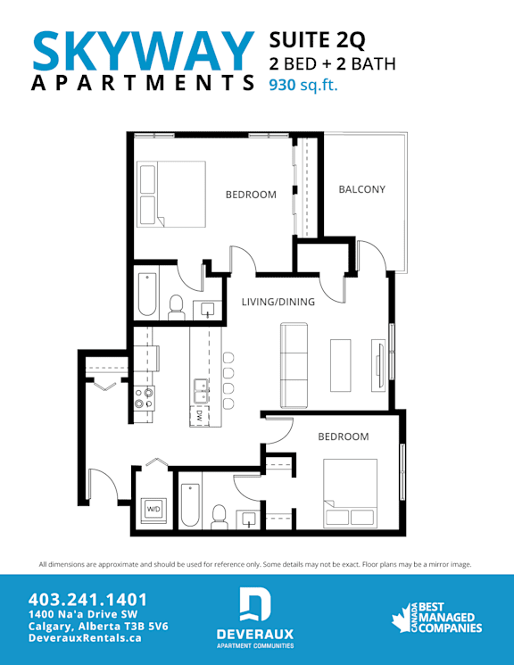 2Q Floor Plan at Skyway Apartments, Calgary, AB