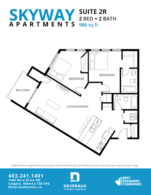 2R Floor Plan at Skyway Apartments, Calgary, T3B 5V6