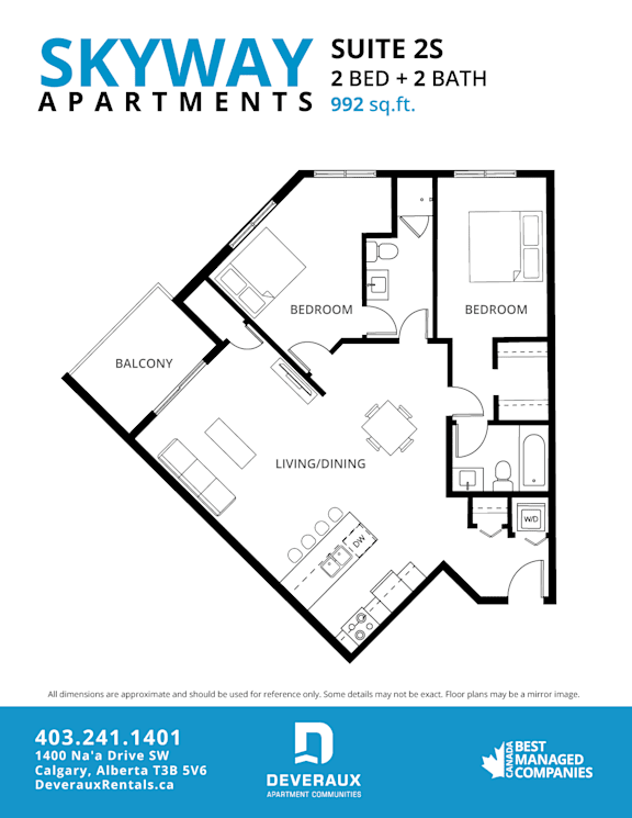 2S Floor Plan at Skyway Apartments, Calgary Alberta
