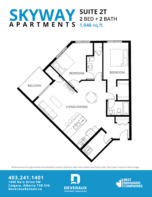 2T Floor Plan at Skyway Apartments, Alberta, T3B 5V6