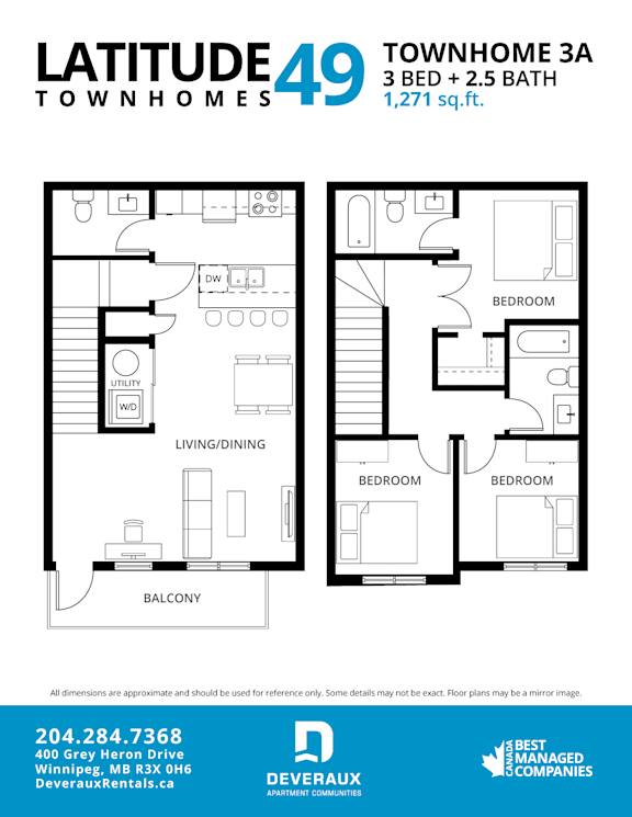 3 Bed 2.5 Bath Floor Plan at Latitude 49 Townhomes, Winnipeg Manitoba