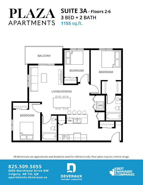 Suite 3a floor plan 3 bed 2 bath at Plaza Apartments, Alberta, T2L 2M8