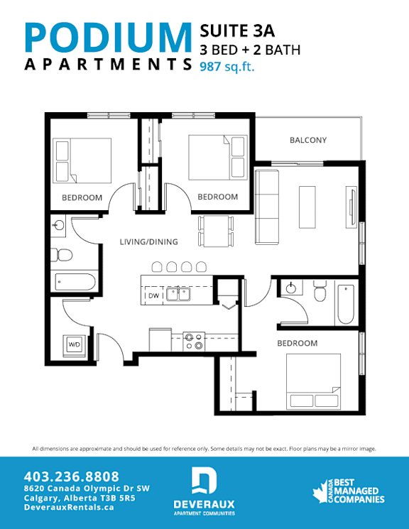 Suite 3A Floor Plan at Podium Apartments, Calgary, T2E 7J2