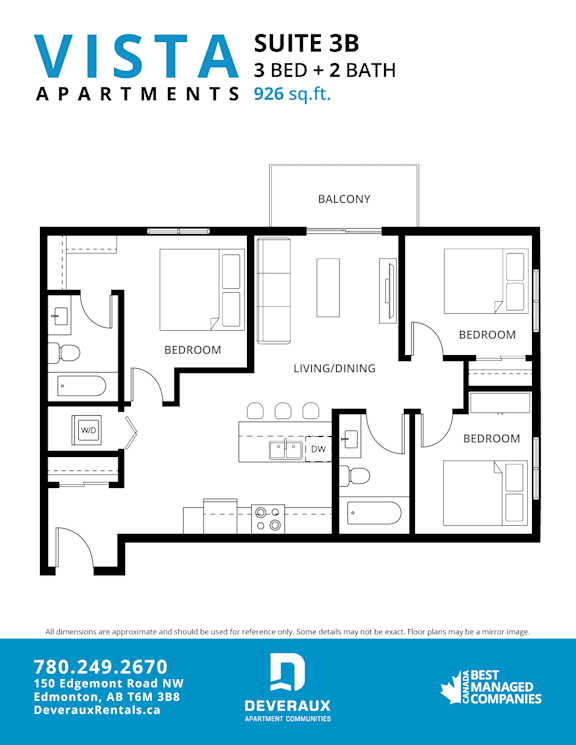 3b Floor Plan at Vista Apartments at Edgemont, Edmonton, AB T6M 1J4