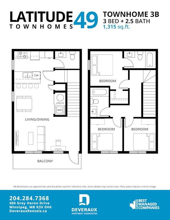 3 Bedroom Floor Plan at Latitude 49 Townhomes, Winnipeg