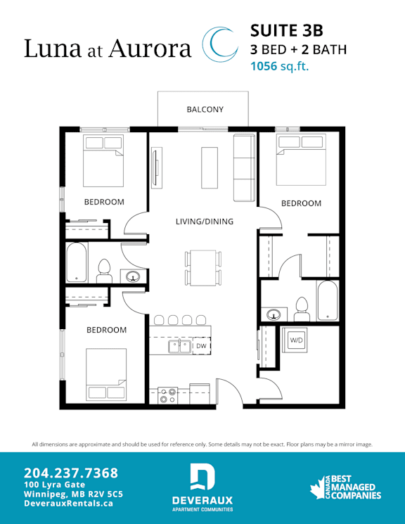 a floor plan of a 3 bedroom unit at aurora