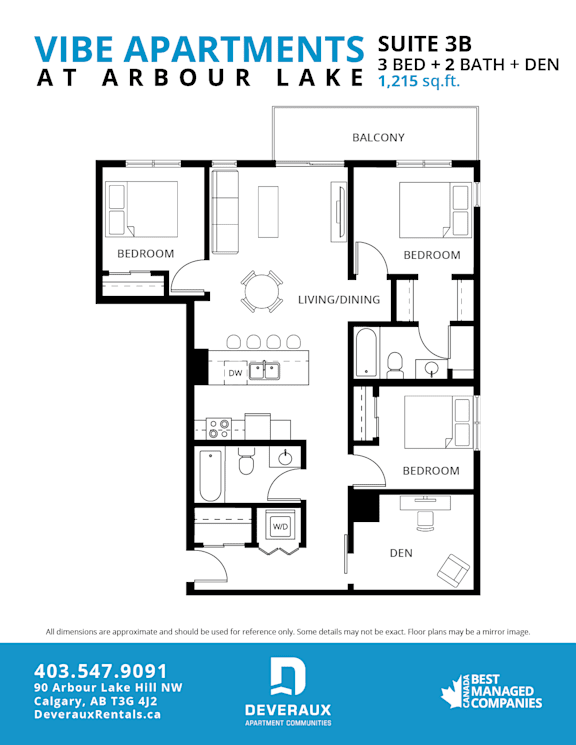 3b Floor Plan at Vibe Apartments at Arbour Lake, Calgary, AB T3G 4J2