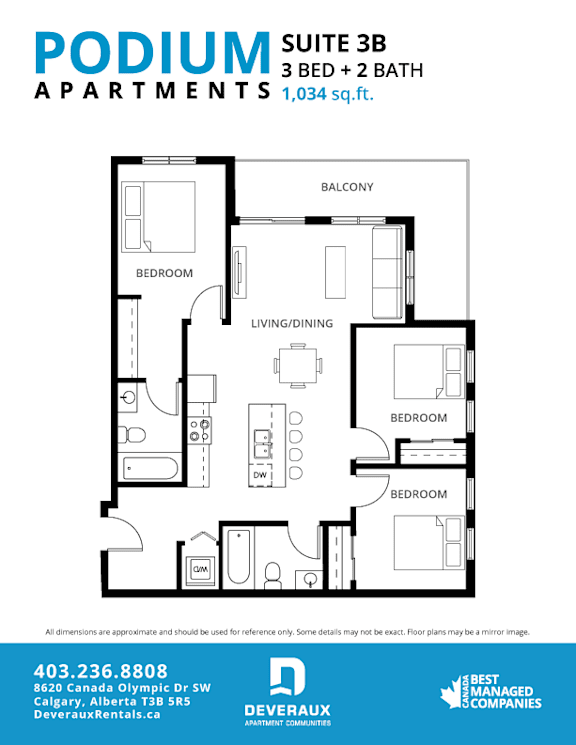 Suite 3B Floor Plan at Podium Apartments, Alberta, T2E 7J2