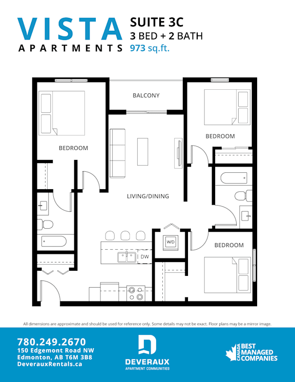 3c Floor Plan at Vista Apartments at Edgemont, Alberta, T6M 1J4