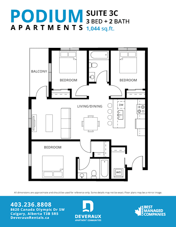 Suite 3C Floor Plan at Podium Apartments, Calgary, AB, T2E 7J2