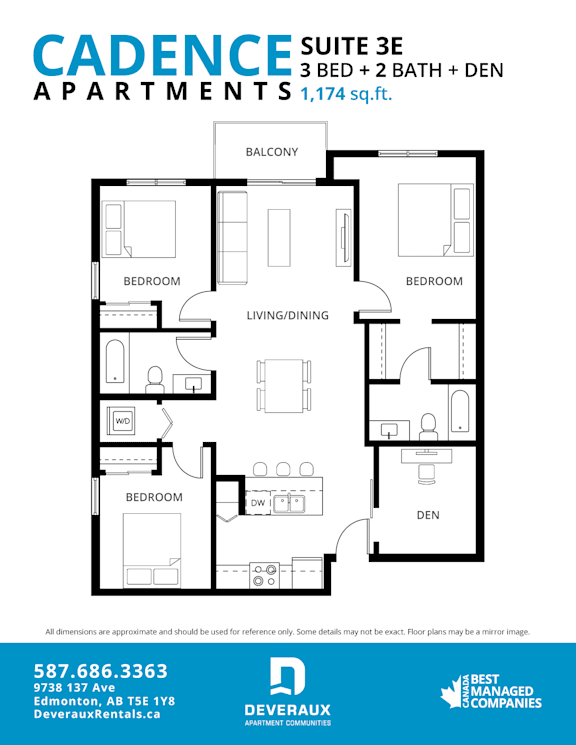 Suite 3E Floor Plan at Cadence at Griesbach, Edmonton, AB, T5E 1Y8