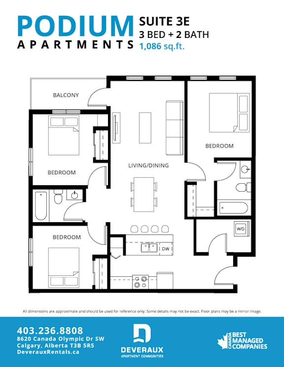Suite 3E Floor Plan at Podium Apartments, Alberta, T2E 7J2