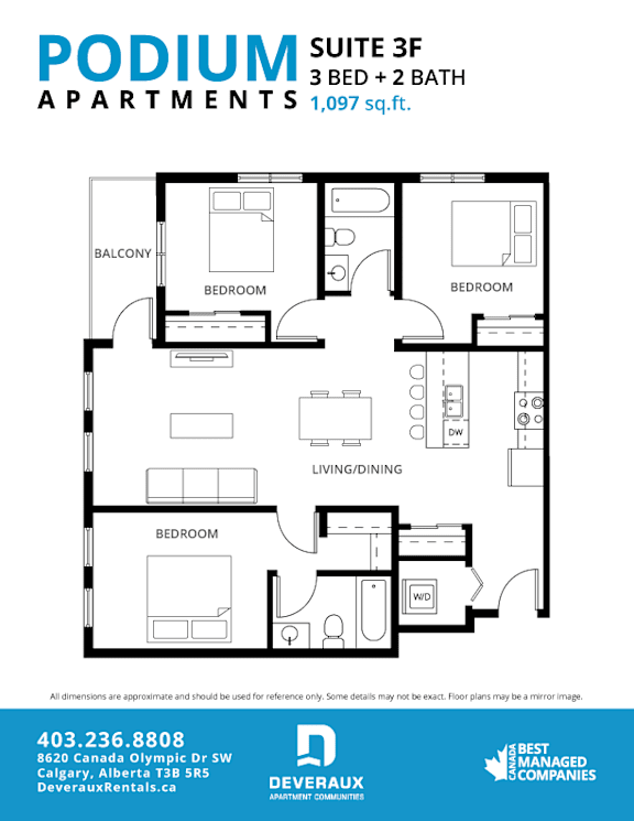 Suite 3F Floor Plan at Podium Apartments, Calgary, AB, T2E 7J2