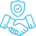 A blue pixelated icon of two hands shaking.