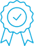 A blue ribbon with a checkmark in the center.