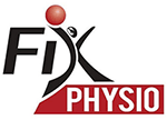A logo with the letters FIX and PHYSIO in black with a red dot above the F.
