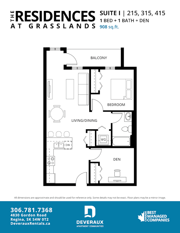 a floor plan for a 1 bedroom unit at the residences at grasslands