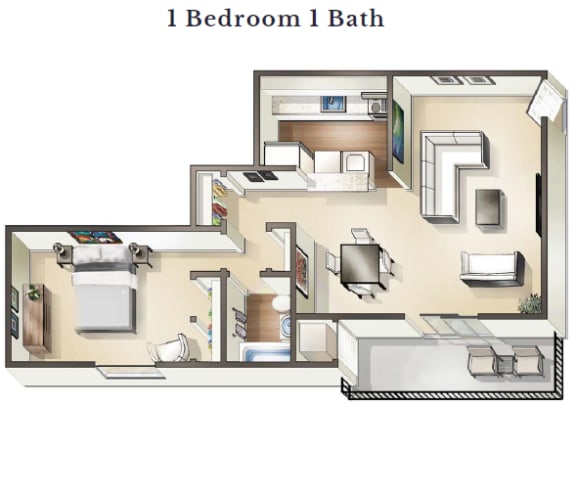 One Bedroom One Bath Floor Plan at Admiral Place, Maryland