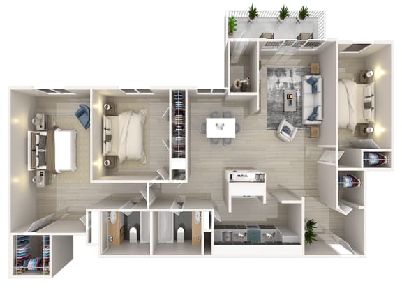 a floor plan of a two bedroom apartment with two bathrooms and a balcony at The Glendale Residence, Lanham, 20706