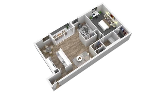 1 bed 1 bathroom floor plan D at Andrews Ridge Apartments, Suitland, 20746
