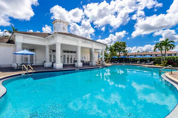Clear blue pool at The Falls of Portofino , Naples, FL