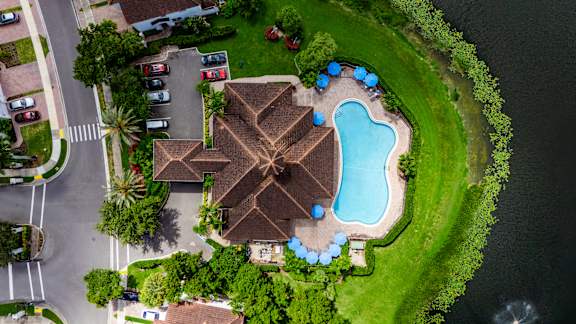 Aerial view of swimming pool at The Falls of Portofino , Naples, FL, 34119