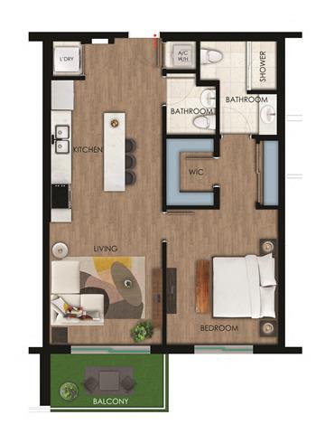 Floor Plan  1 Bedroom 1 Bath Floor Plan at Icon One, Daytona Beach, Florida
