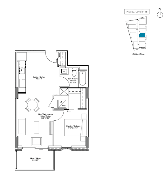 A floor plan of a property with a kitchen, living room, and bathrooms.