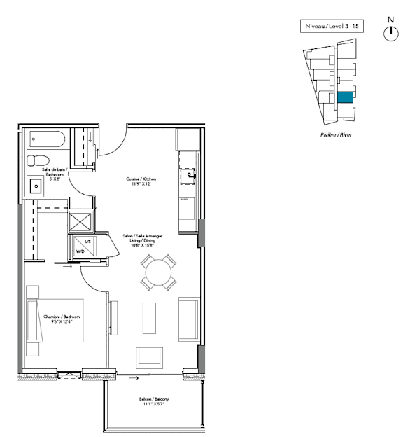 A floor plan of a property with a living room, kitchen, and bathroom.