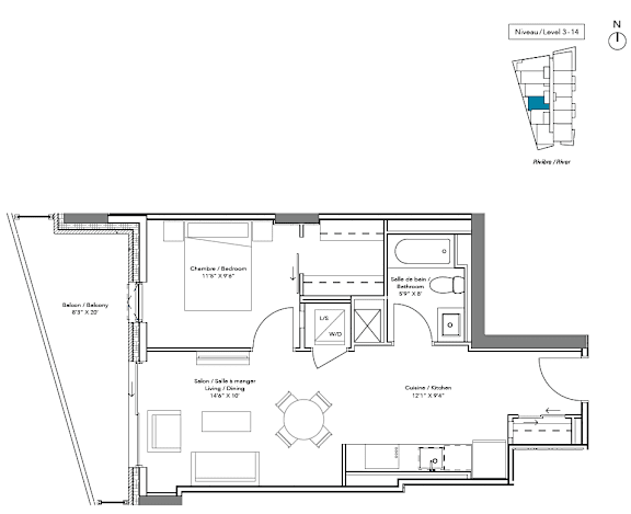 A floor plan of a house with a kitchen, living room, and bathrooms.