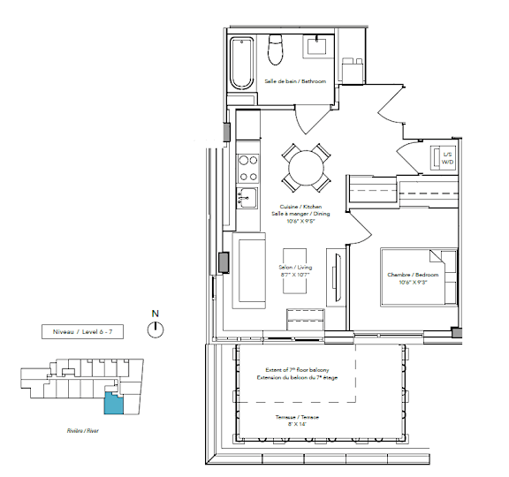 A floor plan of a house with a kitchen, dining room, and bathroom.
