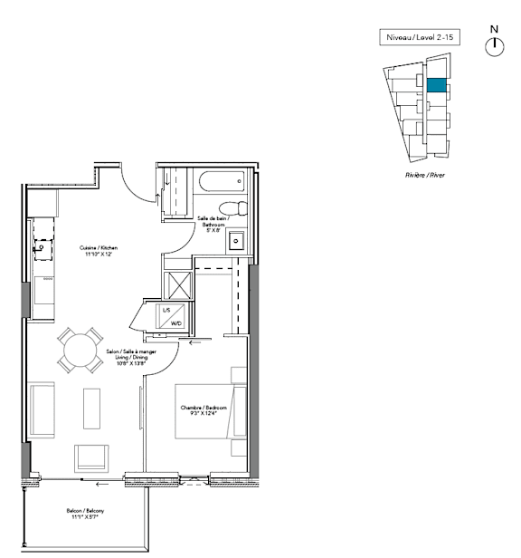A floor plan of a house with a living room, kitchen, dining room, and two bedrooms.