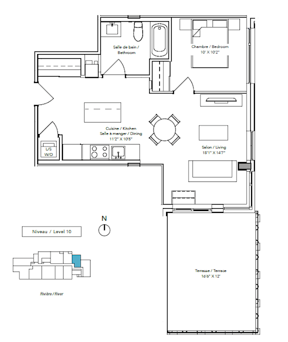 A floor plan of a house with a living room, dining room, kitchen, and bathroom.