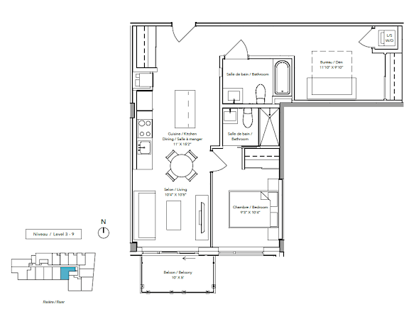 A floor plan of a house with a kitchen, living room, dining room, and bathroom.
