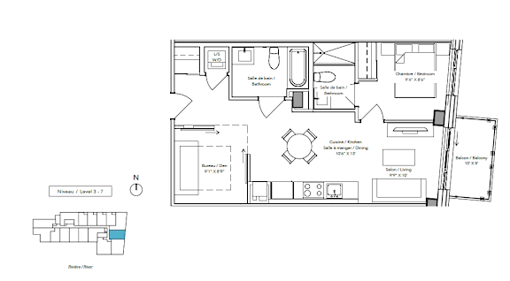 A floor plan of a house with a kitchen, living room, and bathrooms.