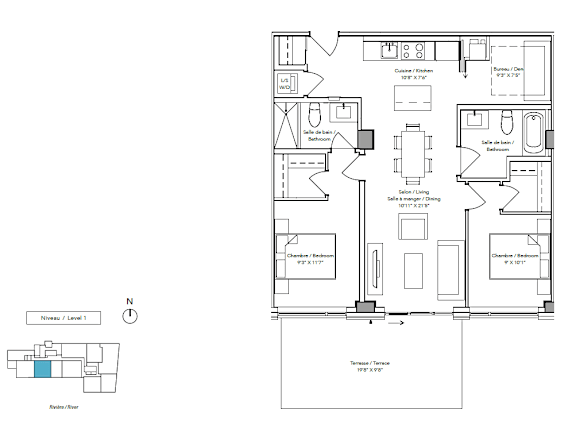 A floor plan of a house with a kitchen, living room, and two bedrooms.