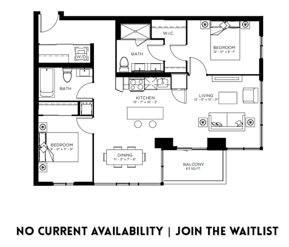 A black and white image of a floor plan for an apartment.