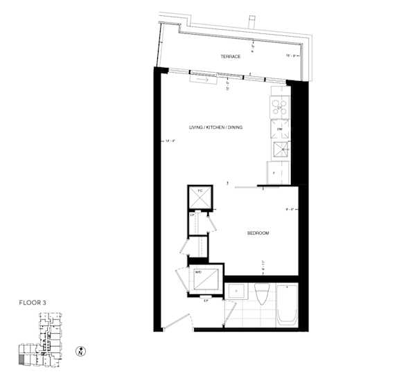 a floor plan of a small house with a bedroom and a living room