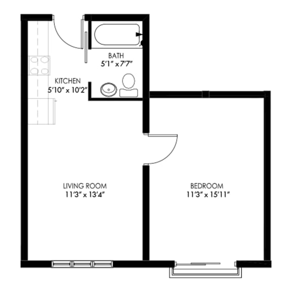 a floor plan of a small house with a kitchen and a living room