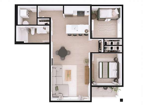 A black and white floor plan of a house with a kitchen, living room, and bathroom.