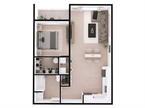 A modern bathroom with a large mirror and a sink.