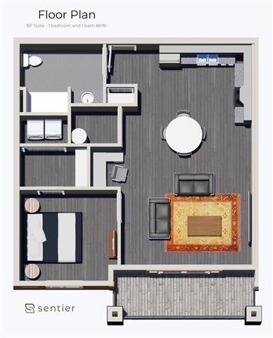 a floor plan of a room with a desk and a chair