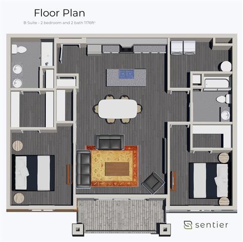 a floor plan of a bedroom and a living room