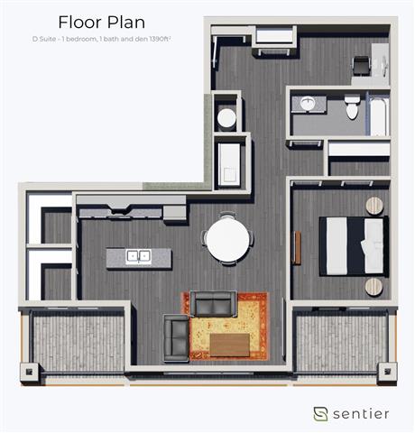 a floor plan of a house with a bedroom and a living room