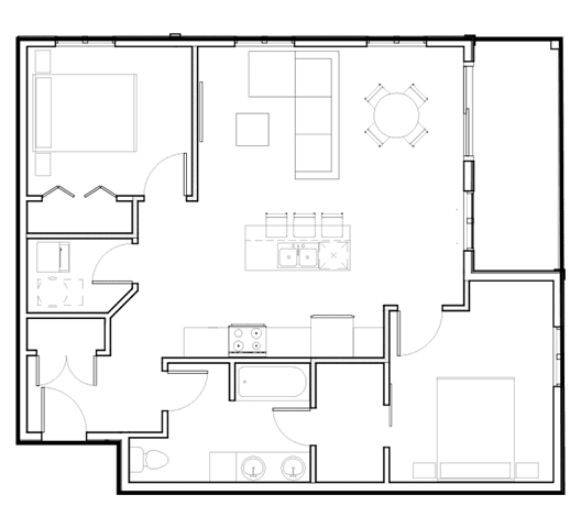 a floor plan of a small apartment with a bedroom and a living room